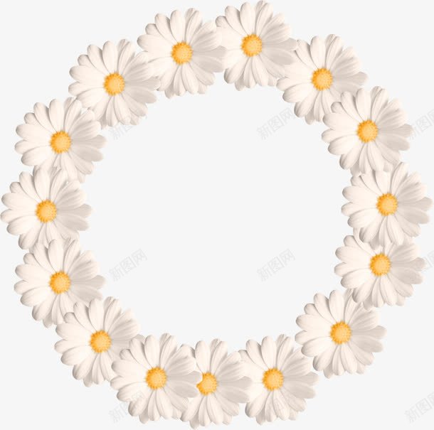 白色雏菊花朵圆形边框装饰png免抠素材_新图网 https://ixintu.com 圆形边框 白色 花朵 装饰边框