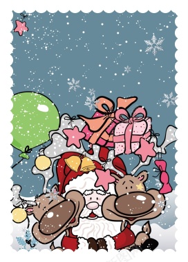 矢量卡通手绘圣诞老人驯鹿背景背景