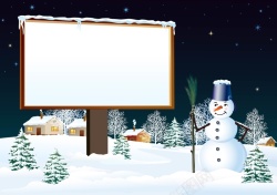 圣诞节夜景矢量卡通雪人指引牌背景高清图片