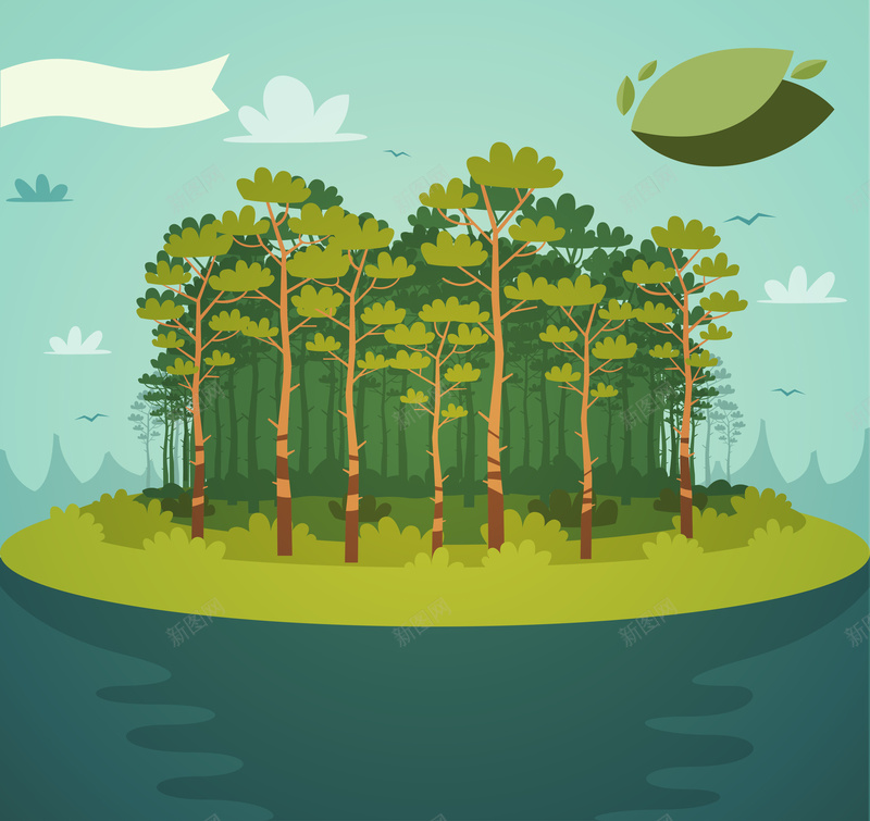 绿色树林矢量海报ai设计背景_新图网 https://ixintu.com 卡通 大海 手绘 海报 环保 童趣 绿林 矢量图