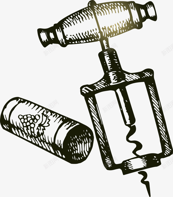 手绘黑色红酒开瓶器png免抠素材_新图网 https://ixintu.com 手绘开瓶器 素描塞子 素描开瓶器 红酒塞子 红酒开瓶器 黑色开瓶器