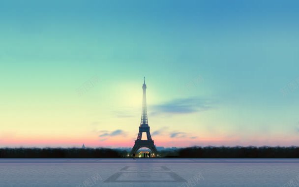 蓝天夕阳下的埃菲尔铁塔背景