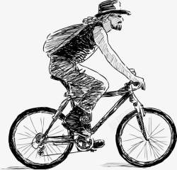 黑白的自行车手绘骑自行车的大叔高清图片