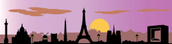 日落紫色背景卡通梦幻巴黎城市剪影图矢量图高清图片