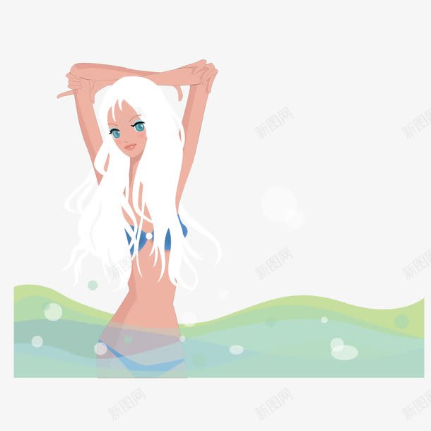 在河水中洗澡的白发美女png免抠素材_新图网 https://ixintu.com 河水 洗澡 白发 美女