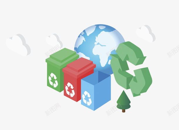 地球上的可循环利用图标png_新图网 https://ixintu.com 可循环利用图标 地球 箱子 红色 绿树 绿色 蓝色