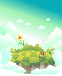 环保儿童画矢量卡通梦幻儿童画绿色地球背景高清图片