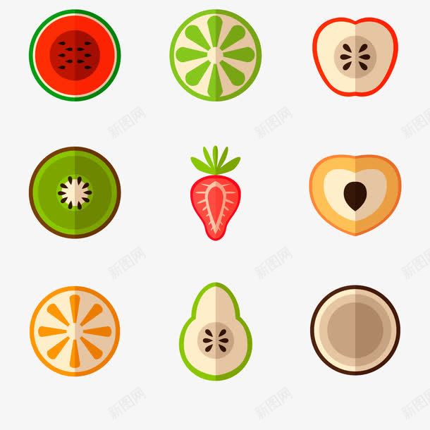 彩色水果切面素图png免抠素材_新图网 https://ixintu.com 卡通 彩色水果 水果切面 背景装饰 食物