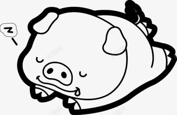 卡通睡懒觉的猪剪影图标图标