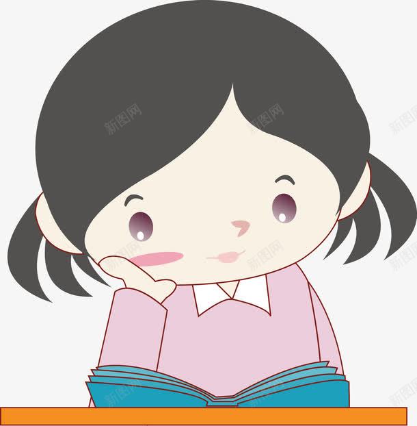 卡通小女孩png免抠素材_新图网 https://ixintu.com 卡通 小女孩 思考 看书