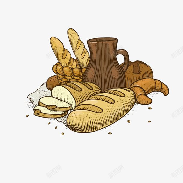 卡通面包食物png免抠素材_新图网 https://ixintu.com 卡通 手绘 法棍 面包 食物