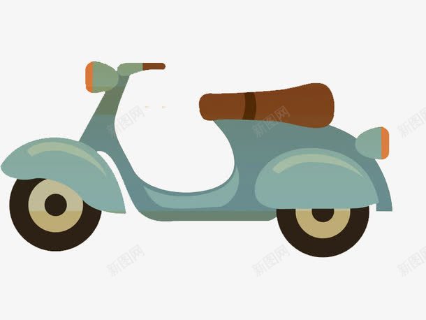 蓝色摩托车png免抠素材_新图网 https://ixintu.com 交通工具 手绘 摩托车 简约 蓝色 车垫 车把 车灯