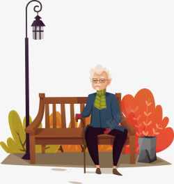 坐在座椅一个坐在公园的老爷爷矢量图高清图片