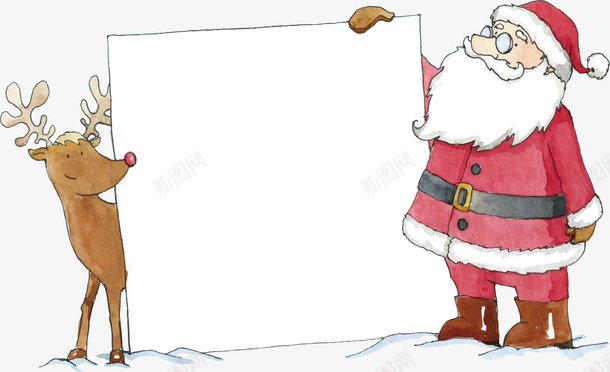手绘的水彩圣诞老人和驯鹿矢量图ai免抠素材_新图网 https://ixintu.com 圣诞促销 圣诞老人 圣诞节 手绘驯鹿 矢量png 驯鹿 矢量图
