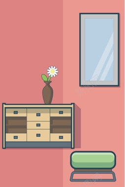 扁平化家居客厅粉色背景矢量图背景