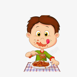 吃意大利吃意大利面的小男孩高清图片
