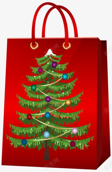 卡通红色手提袋png免抠素材_新图网 https://ixintu.com 卡通手绘 圣诞树 手提袋 红色袋子
