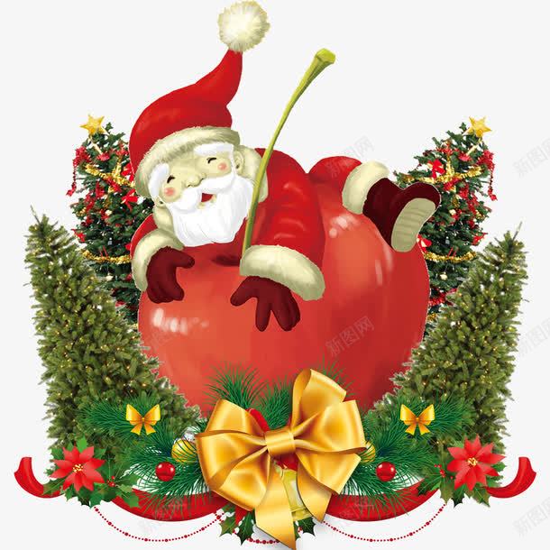 圣诞树上的圣诞老人png免抠素材_新图网 https://ixintu.com 圣诞口袋 圣诞树 圣诞老人 圣诞节活动 礼物 红色 金色蝴蝶结
