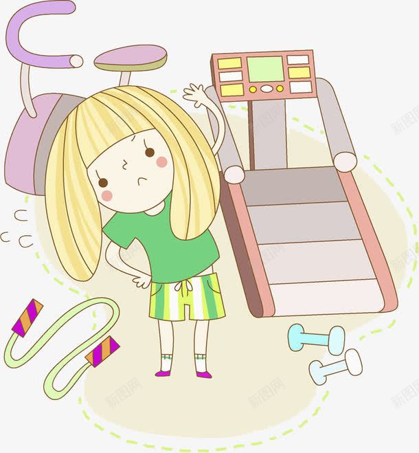 做运动的女孩png免抠素材_新图网 https://ixintu.com 卡通 可爱的 哑铃 小女孩 跑步机 跳绳 锻炼
