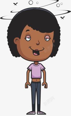 黑人女孩卡通人物黑人小女孩头晕元素高清图片