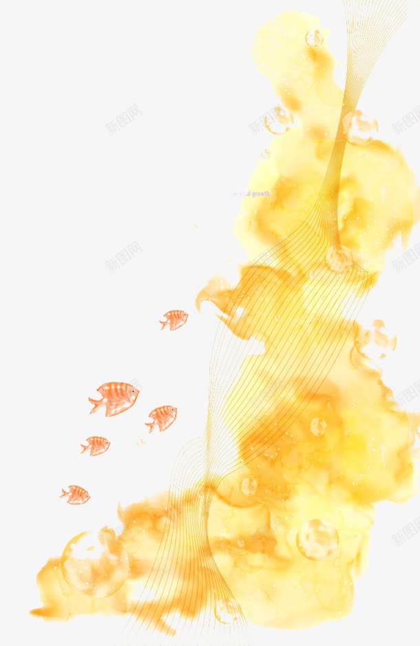 黄色小鱼png免抠素材_新图网 https://ixintu.com 动物 手绘 水底动物 水彩 黄色 黄鱼