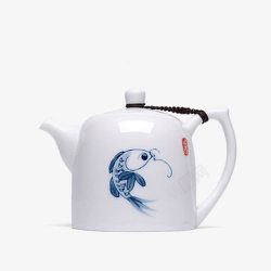 钟壶手绘青花白瓷大茶壶高清图片