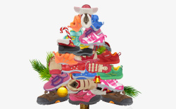 堆满圣诞树的鞋子素材