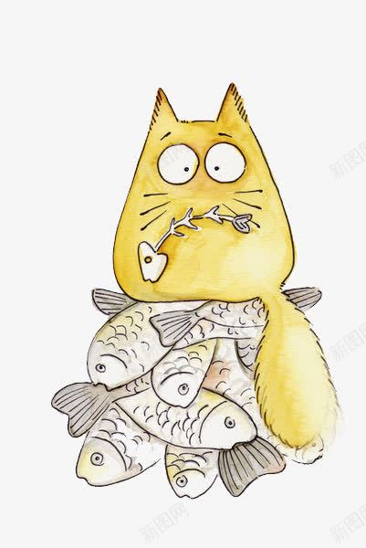 卡通动物可爱猫吃鱼png免抠素材_新图网 https://ixintu.com 卡通素材 卡通装饰 可爱元素 可爱卡通 手绘 猫 猫吃饭 粉色 素描 鱼