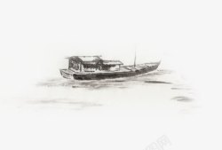 水墨渔船水墨画渔船手绘插画高清图片