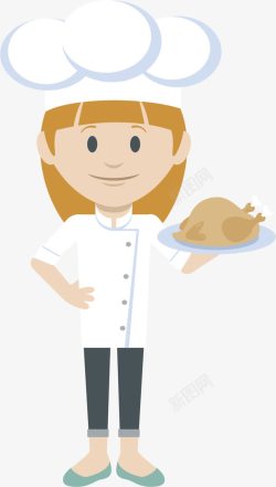 鸡大厨端着火鸡的女厨师高清图片