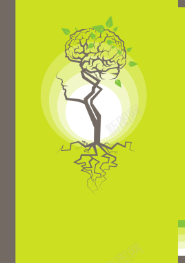 创意人物大脑树根绿色环保封面背景矢量图背景