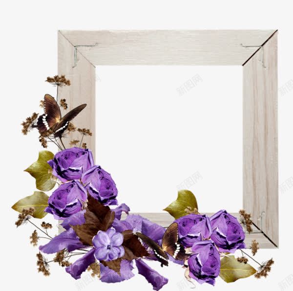 紫色鲜花边框png免抠素材_新图网 https://ixintu.com 紫色鲜花 蝴蝶 边框 鲜花