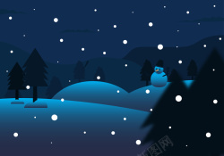 场景夜晚蓝色卡通手绘冬季雪花渐变风格线条广告背景矢量图高清图片
