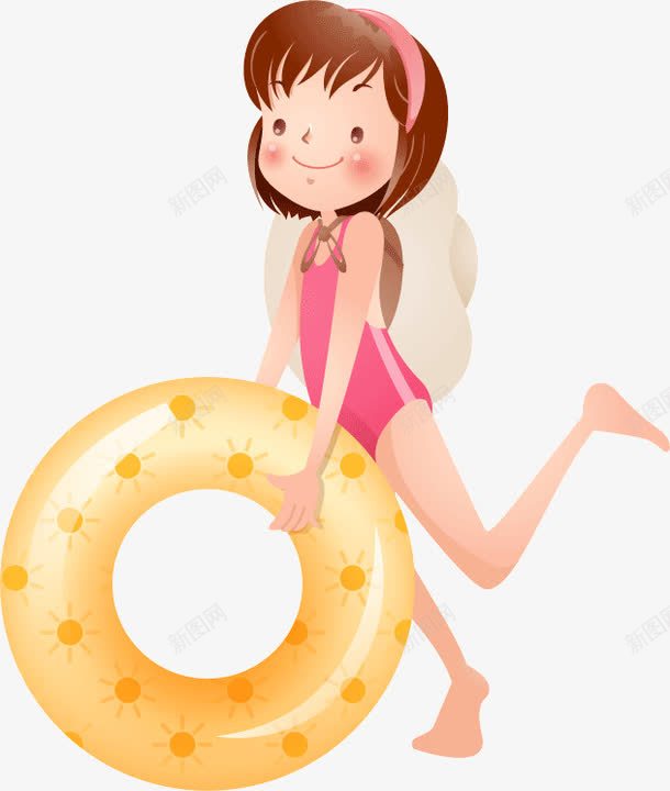 海边的女孩png免抠素材_新图网 https://ixintu.com 可爱 女孩 海边的女孩 游泳圈