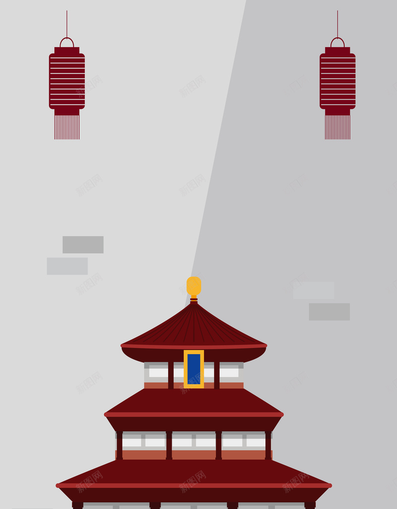 中式建筑平面宣传海报背景矢量图ai设计背景_新图网 https://ixintu.com 中式建筑 卡通海报 古建筑 对称设计 平面设计 建筑 建筑物 文艺 特色建筑 矢量图