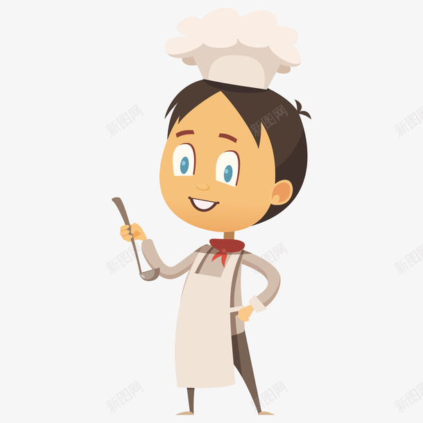 卡通小厨师手绘图png免抠素材_新图网 https://ixintu.com 人物 勺子 卡通 厨师帽 厨师服 汤勺 职业