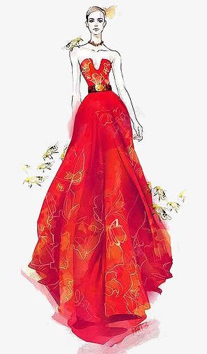 卡通女孩png免抠素材_新图网 https://ixintu.com 卡通 女孩 手绘 晚礼服 水彩 红色 装饰 裙子