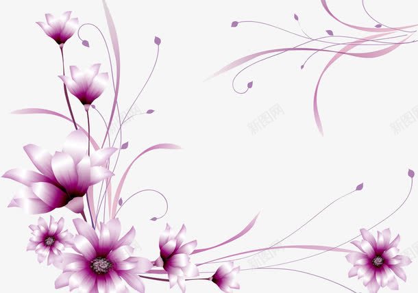 手绘花卉角花png免抠素材_新图网 https://ixintu.com 紫色 花朵 装饰 边花