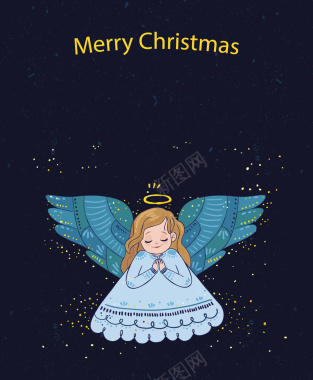 天使夜晚圣诞快乐海报背景矢量图背景