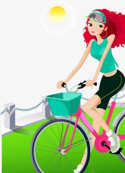 骑自行车的插画美女素材