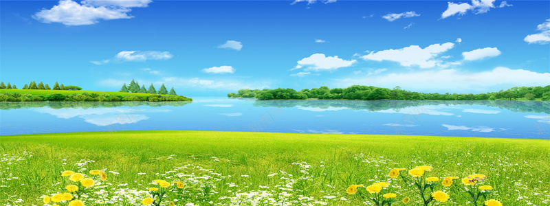 风和日丽jpg设计背景_新图网 https://ixintu.com 和风 水草 河水 海报banner 白云 纹理 蓝天 质感