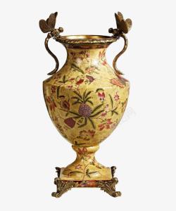 鎏金镶花瓶金色鎏金花纹装饰花瓶高清图片