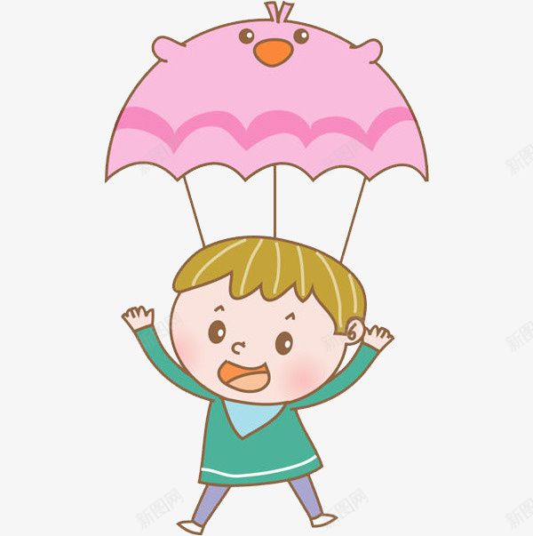 手绘男孩玩耍图png免抠素材_新图网 https://ixintu.com 可爱的 张开双手 插图 玩耍的 男孩 降落伞 高兴地