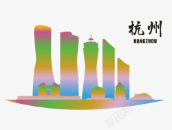 自创彩色自创手绘旅游杭州地标图高清图片