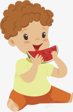 外国卡通人物卡通小孩子吃西瓜高清图片