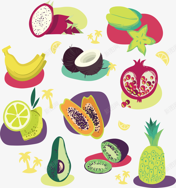 菠萝矢量图ai免抠素材_新图网 https://ixintu.com 卡通手绘 水彩画 菠萝 装饰图案 食品 食物 矢量图