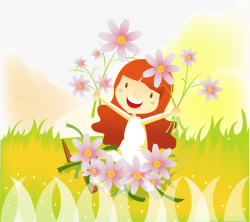 摘花的小女孩插图女孩公园摘花高清图片