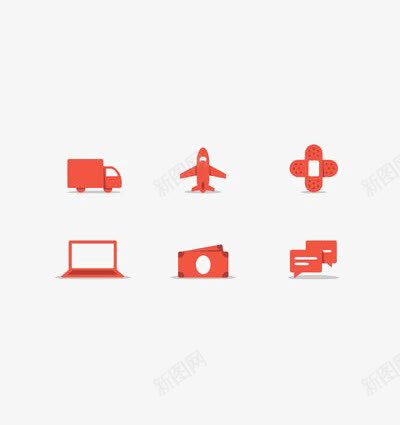 扁平化卡通图标png_新图网 https://ixintu.com 医疗 卡车 对话框 橙色 笔记本电脑 飞机