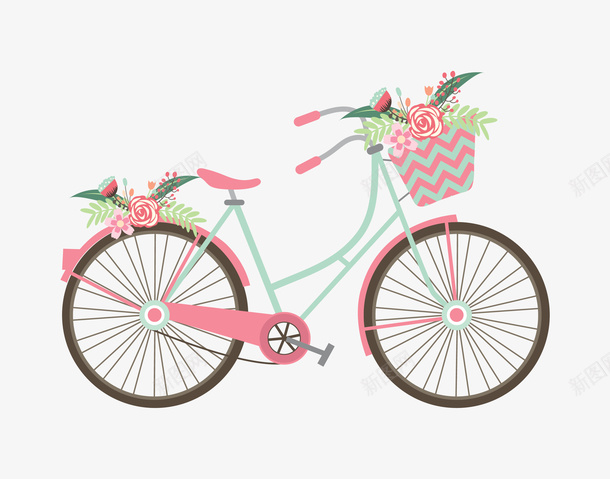 卡通手绘美丽的自行车png免抠素材_新图网 https://ixintu.com 创意 动漫动画 卡通手绘 简约 粉色 美丽的自行车