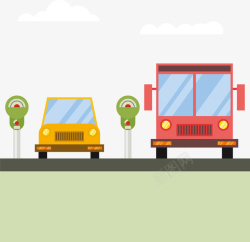 黄色的士顶灯公交车与的士停车位矢量图高清图片